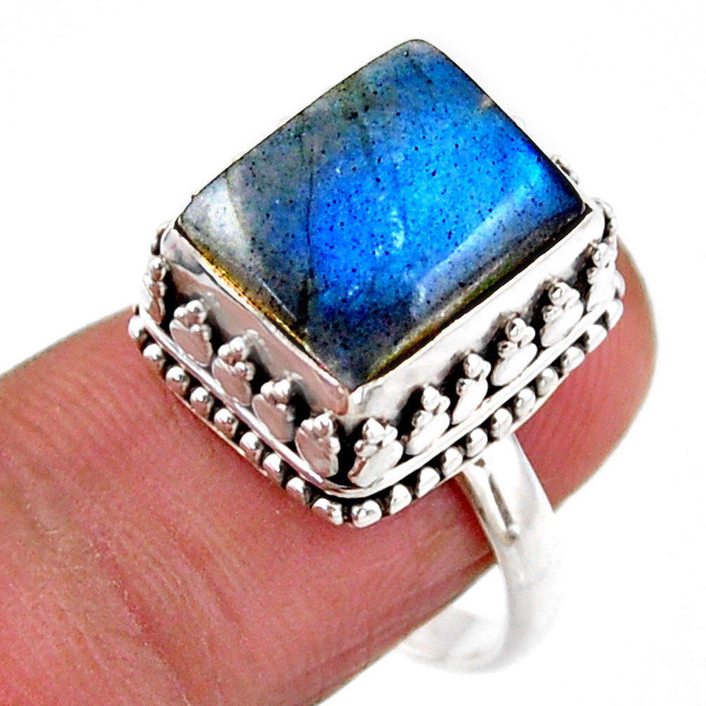 925 silver 5.35cts solitaire natural blue labradorite octagan ring size 8 r51560