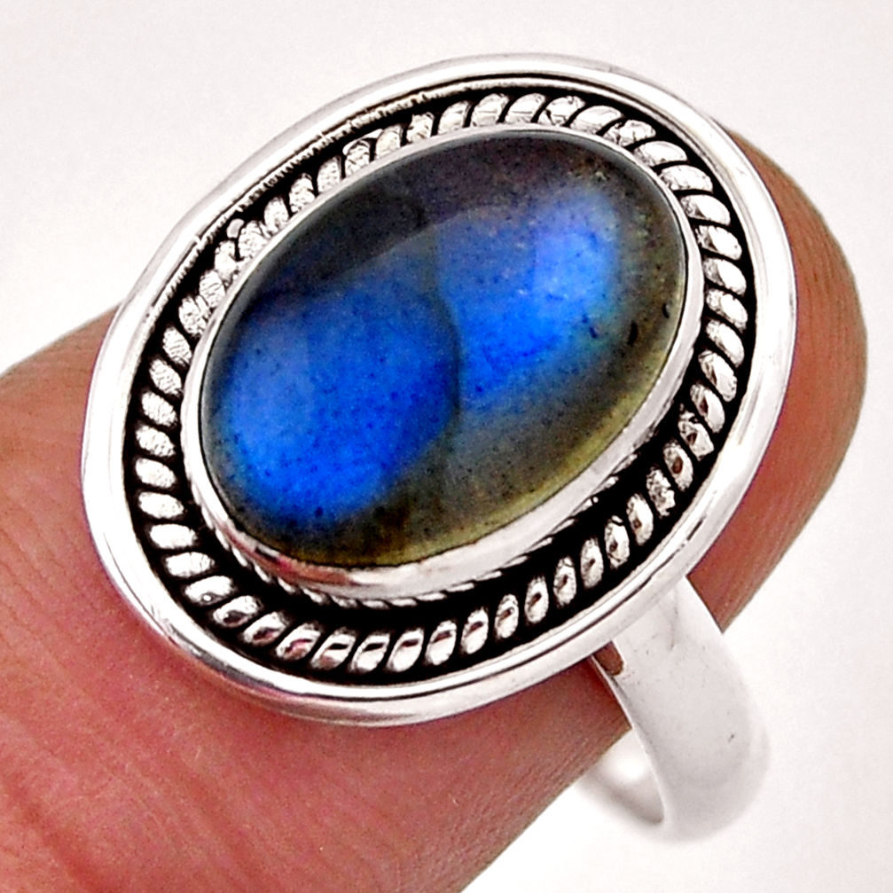 925 silver 5.18cts solitaire natural blue labradorite oval ring size 8.5 n41390
