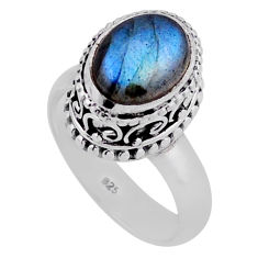 925 silver 4.22cts solitaire natural blue labradorite oval ring size 6.5 n42112