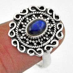 925 silver 1.48cts solitaire natural blue labradorite oval ring size 7.5 n42995