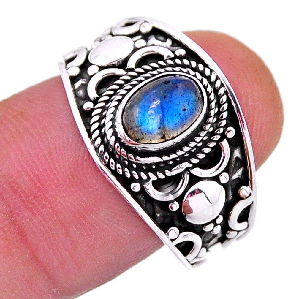 925 silver 1.37cts solitaire natural blue labradorite oval ring size 7.5 n53899