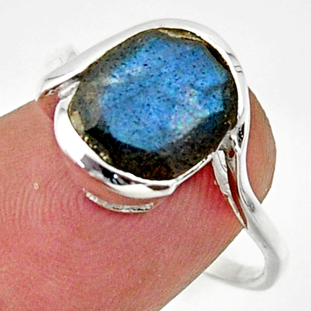 925 silver 5.11cts solitaire natural blue labradorite oval ring size 7.5 r40820