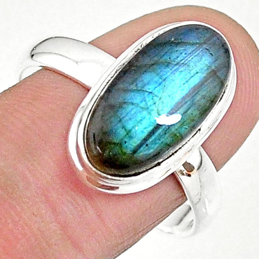 925 silver 5.76cts solitaire natural blue labradorite oval ring size 10 t18008