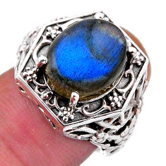 925 silver 4.94cts solitaire natural blue labradorite oval ring size 6 n52716