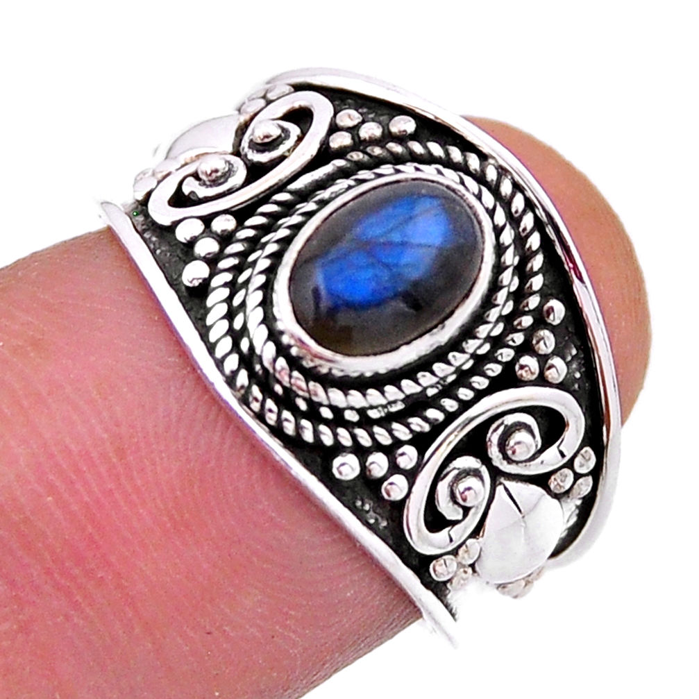925 silver 1.37cts solitaire natural blue labradorite oval ring size 6 n53859