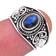 925 silver 1.37cts solitaire natural blue labradorite oval ring size 6 n53859