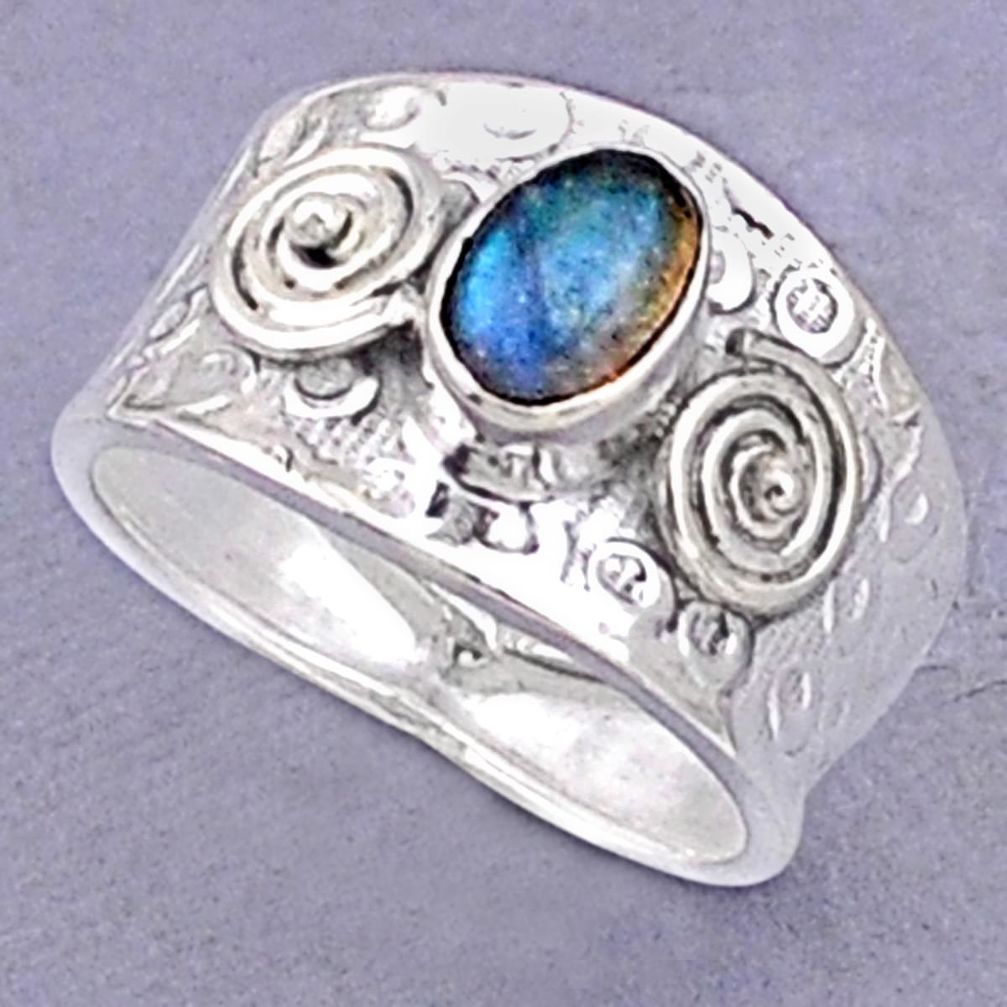 925 silver 1.45cts solitaire natural blue labradorite oval ring size 6 t93638