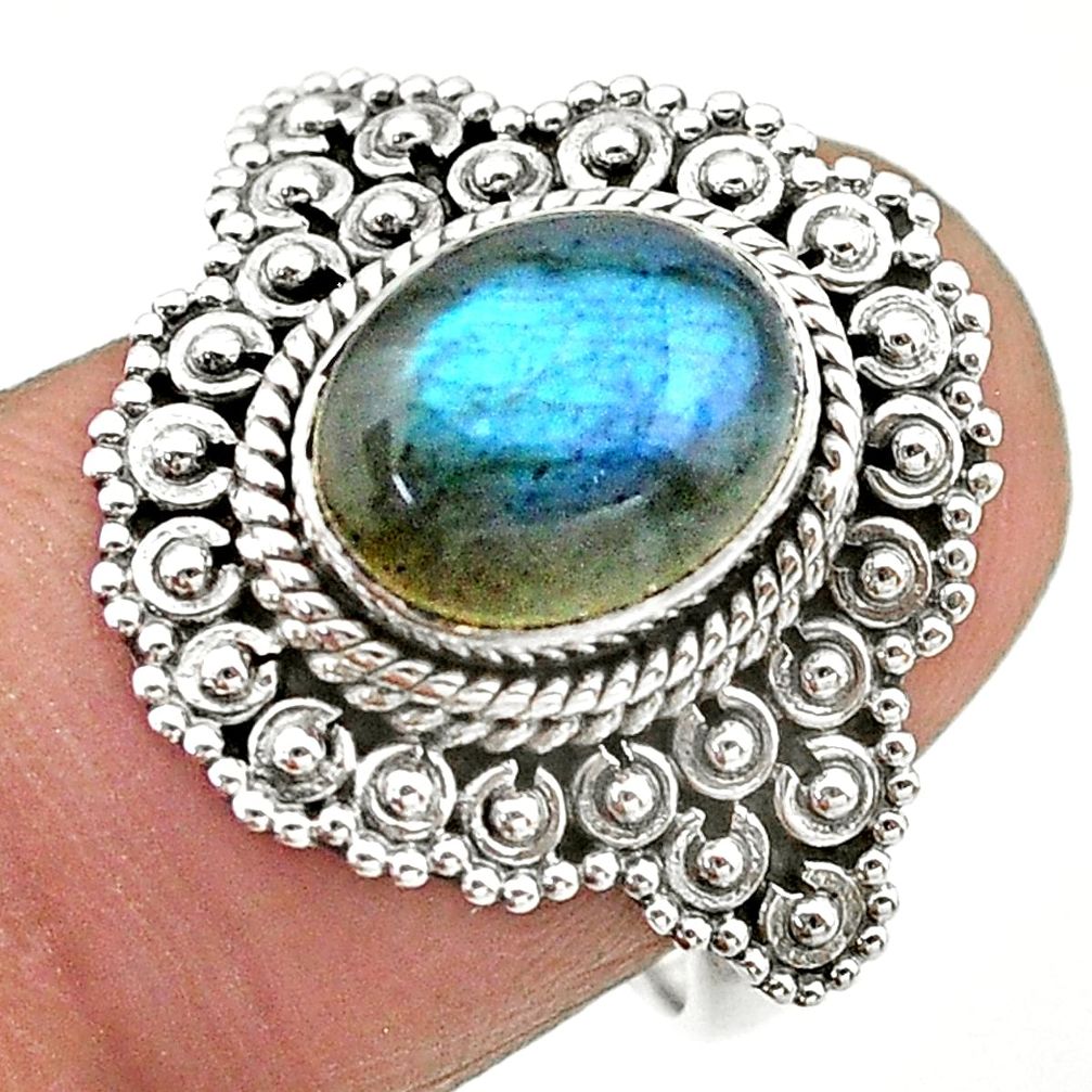 925 silver 4.14cts solitaire natural blue labradorite oval ring size 7 t20140