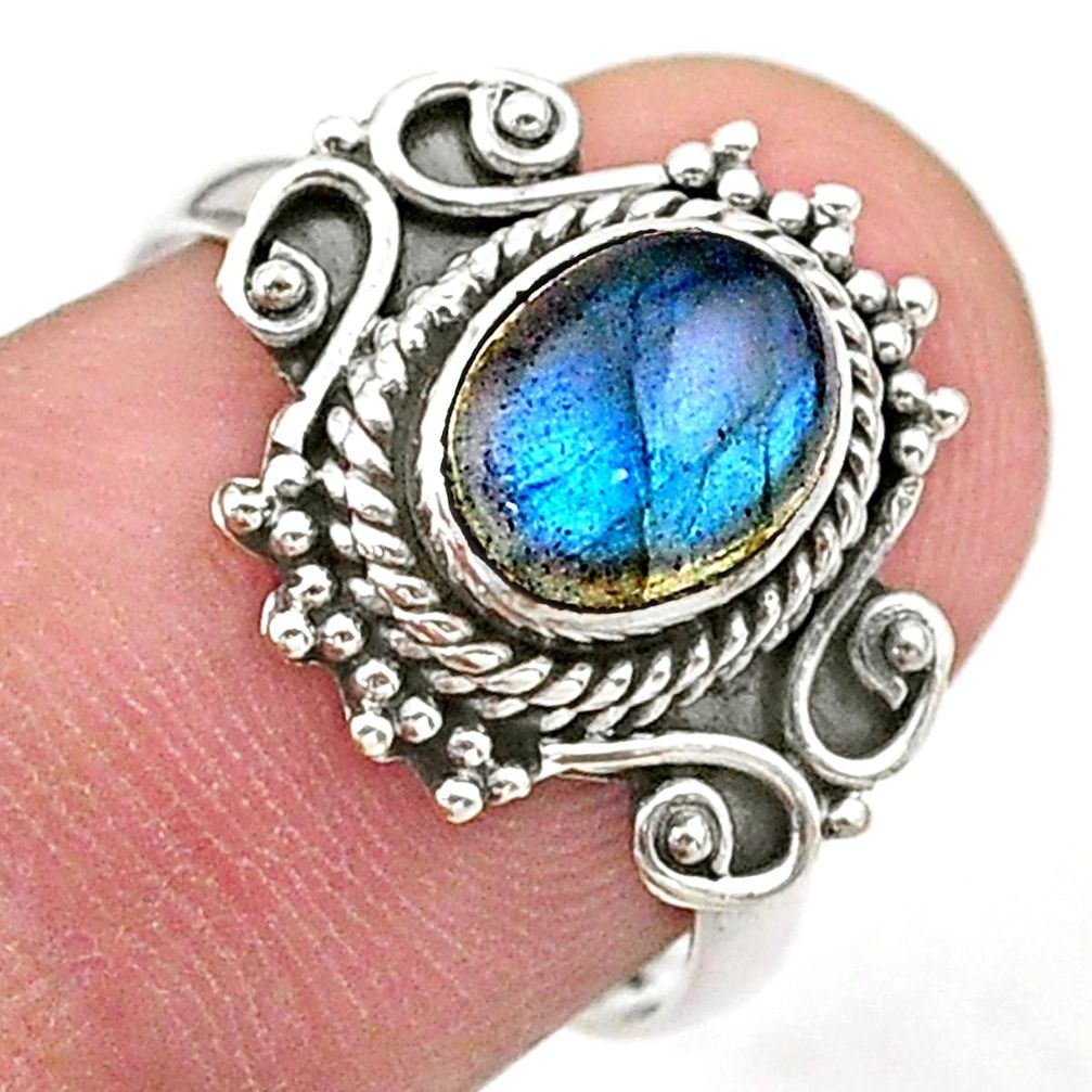 925 silver 2.21cts solitaire natural blue labradorite oval ring size 7 t27619