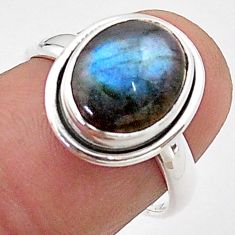 925 silver 4.95cts solitaire natural blue labradorite oval ring size 7 t65899