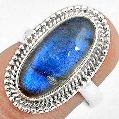 925 silver 8.38cts solitaire natural blue labradorite oval ring size 7 u27764
