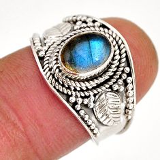 925 silver 2.01cts solitaire natural blue labradorite oval ring size 7 y72615