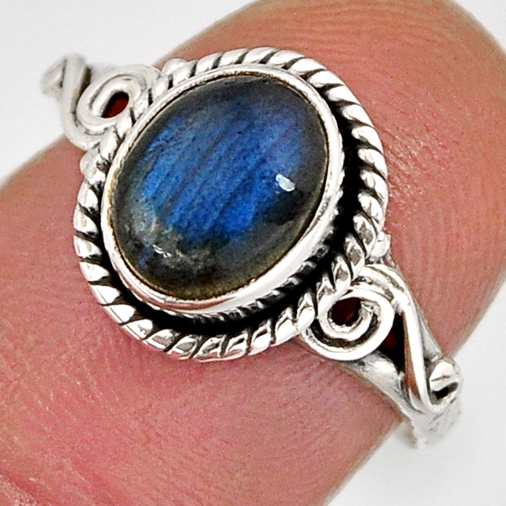 925 silver 3.05cts solitaire natural blue labradorite oval ring size 7 y76273