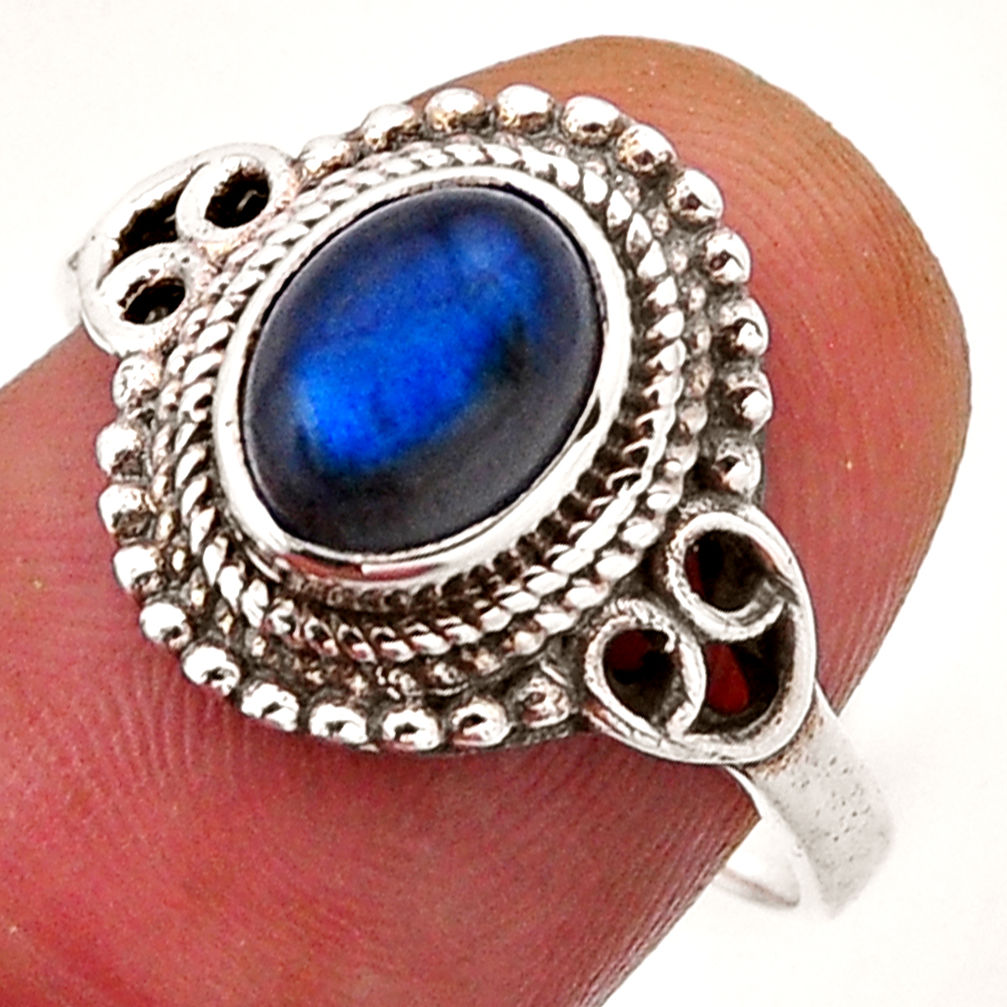 925 silver 2.02cts solitaire natural blue labradorite oval ring size 8 n54998