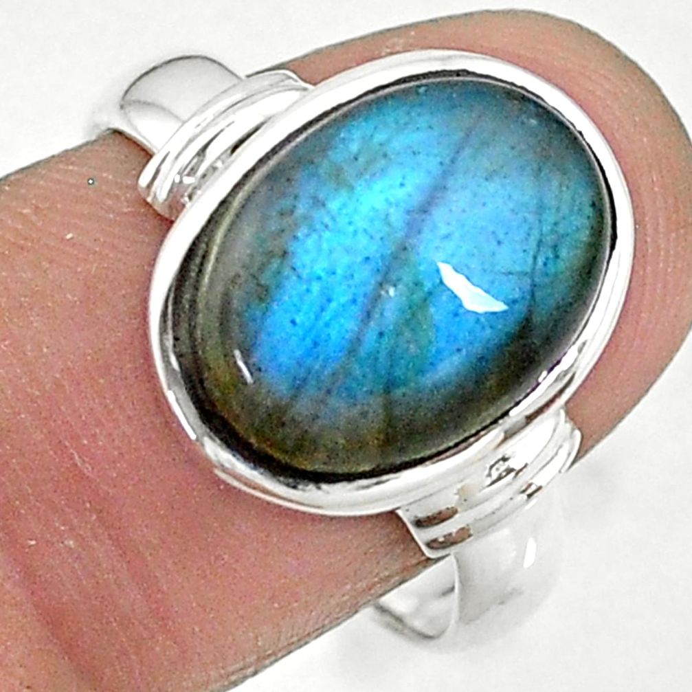 925 silver 6.62cts solitaire natural blue labradorite oval ring size 8 t10499