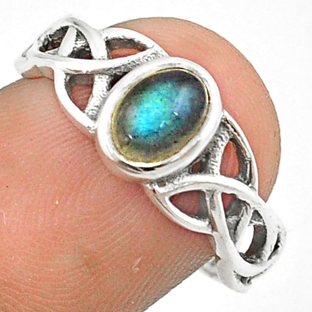 925 silver 1.52cts solitaire natural blue labradorite oval ring size 8 u23865