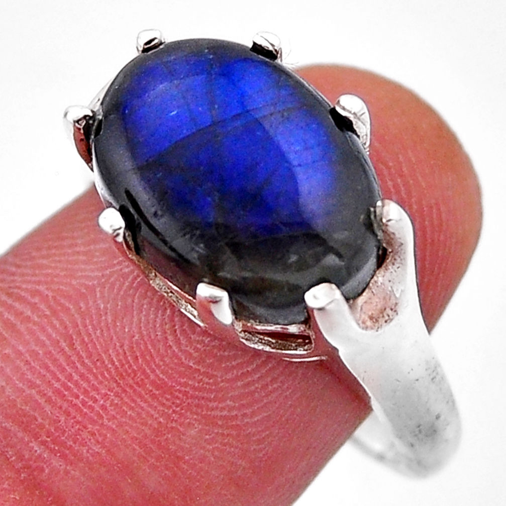 925 silver 6.13cts solitaire natural blue labradorite oval ring size 9 n53978