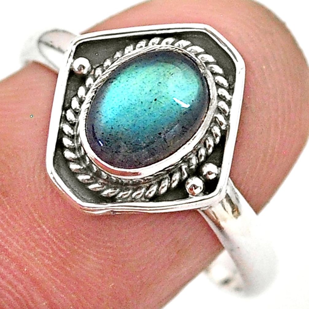 925 silver 2.42cts solitaire natural blue labradorite oval ring size 9 t28419