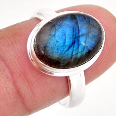 925 silver 6.57cts solitaire natural blue labradorite oval ring size 7.5 y64140