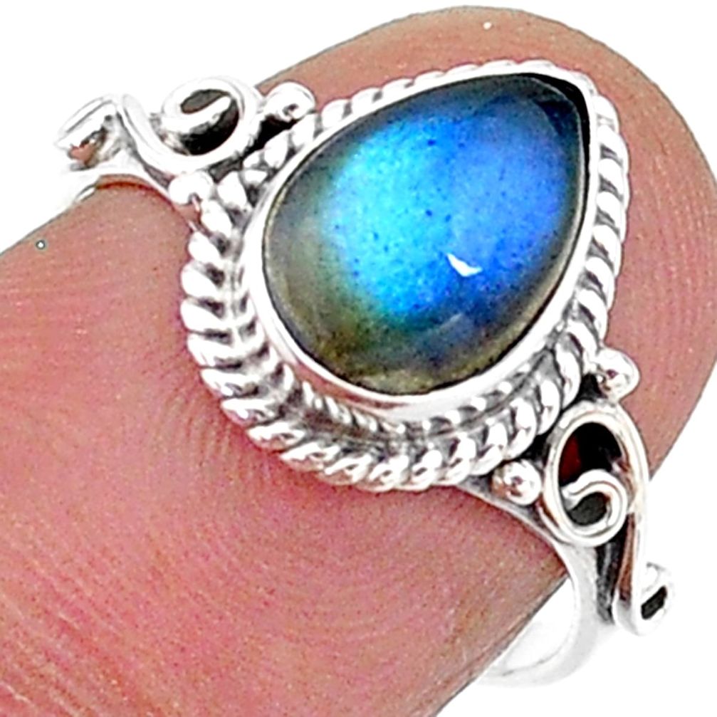 925 silver 2.72cts solitaire natural blue labradorite pear ring size 7 t15698