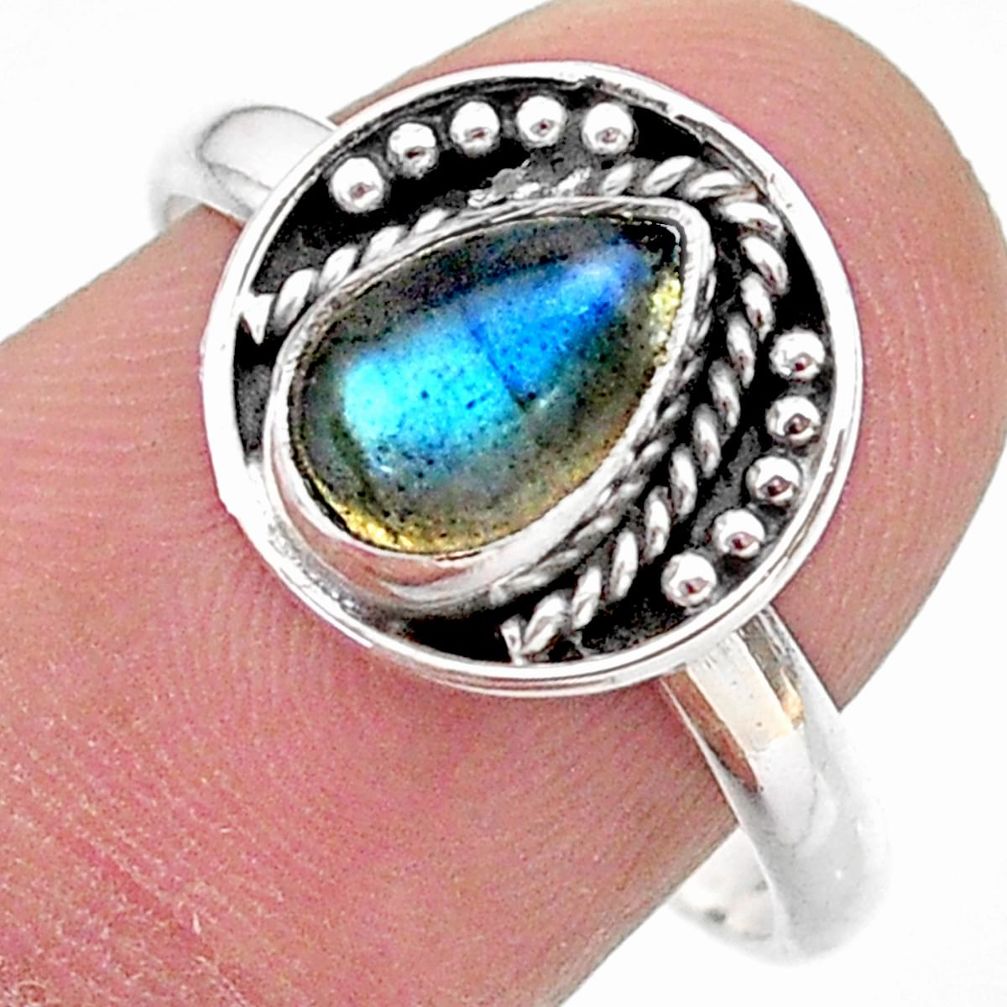 925 silver 2.42cts solitaire natural blue labradorite pear ring size 8 t28372