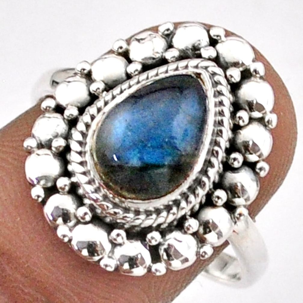 925 silver 2.55cts solitaire natural blue labradorite pear ring size 9 t94051