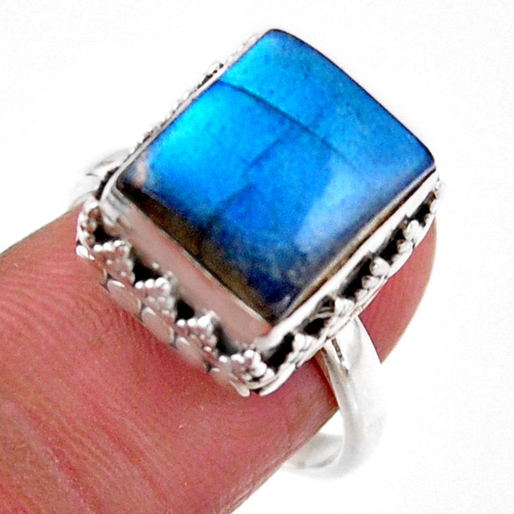 925 silver 5.01cts solitaire natural blue labradorite ring size 7.5 r51526