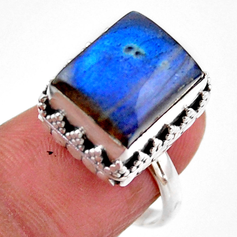 925 silver 4.82cts solitaire natural blue labradorite ring size 6.5 r51550