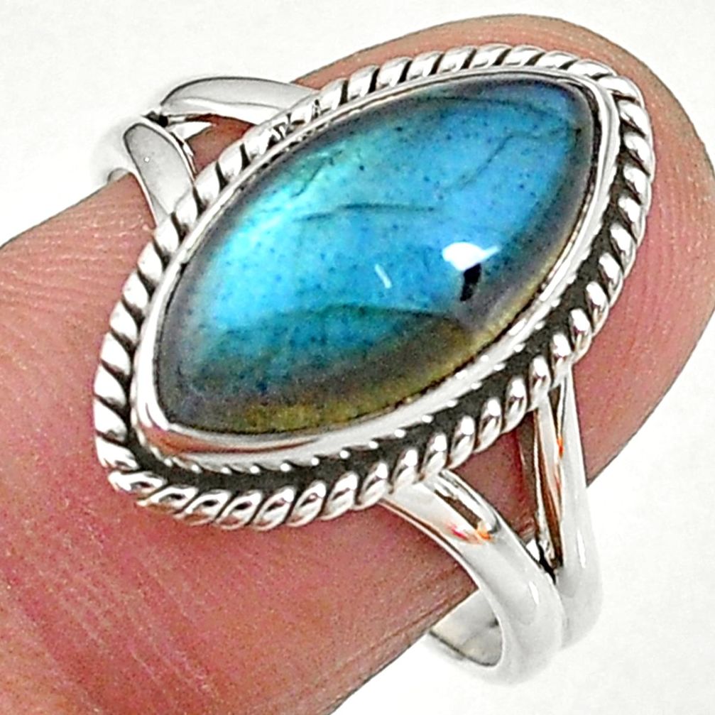 925 silver 7.00cts solitaire natural blue labradorite ring size 8.5 t11019