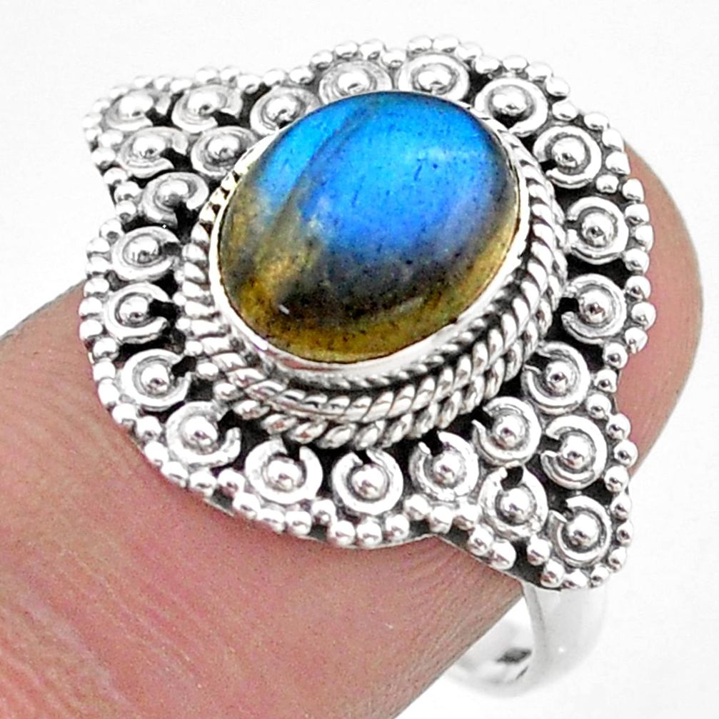 925 silver 4.35cts solitaire natural blue labradorite ring size 8.5 t46140