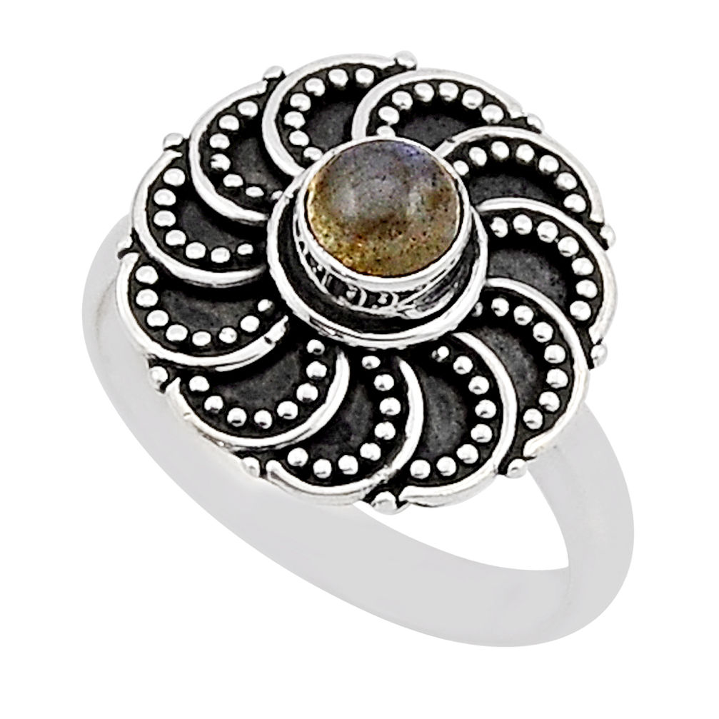 925 silver 0.64cts solitaire natural blue labradorite round ring size 7.5 n12639