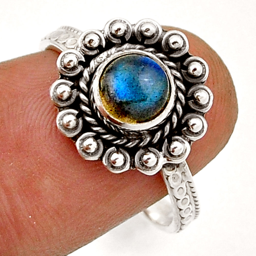 925 silver 0.93cts solitaire natural blue labradorite round ring size 7.5 n42976