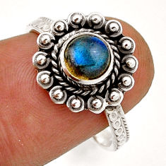925 silver 0.93cts solitaire natural blue labradorite round ring size 7.5 n42976