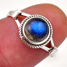 925 silver 2.00cts solitaire natural blue labradorite round ring size 6.5 n47537