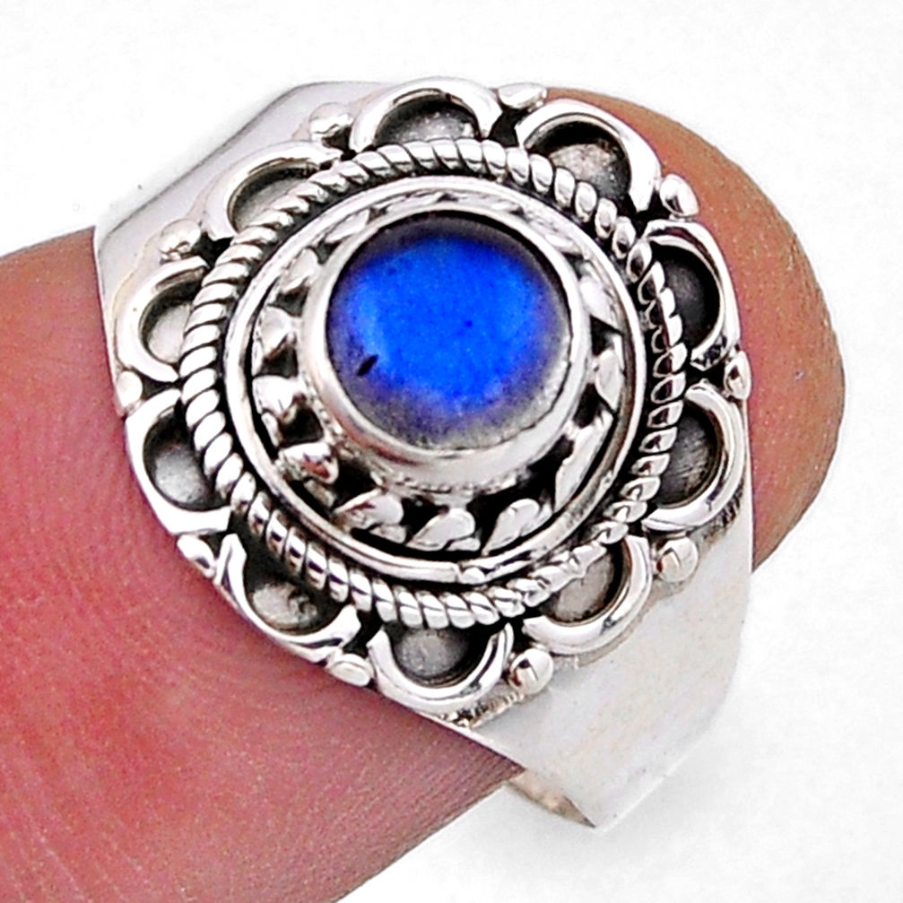 925 silver 1.07cts solitaire natural blue labradorite round ring size 7.5 n50060