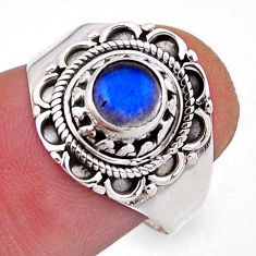 925 silver 1.07cts solitaire natural blue labradorite round ring size 7.5 n50060