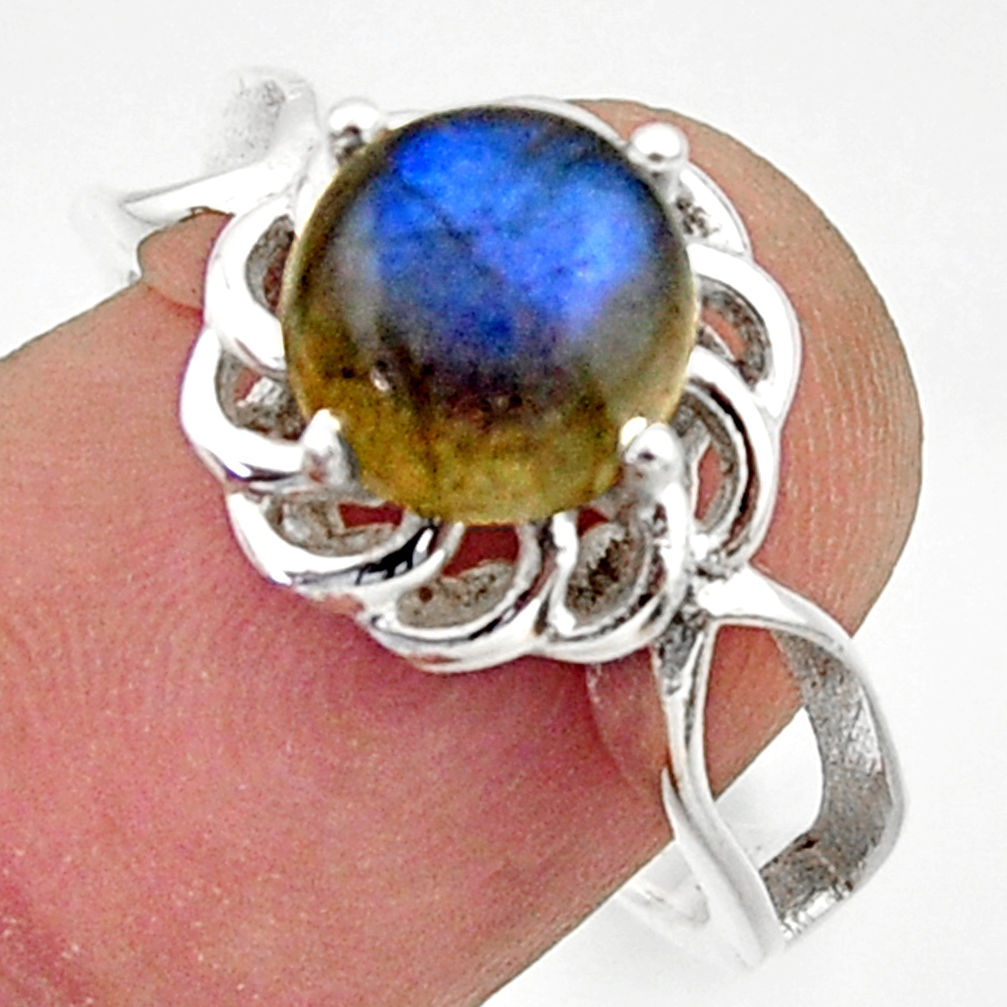 925 silver 3.50cts solitaire natural blue labradorite round ring size 7.5 r40676