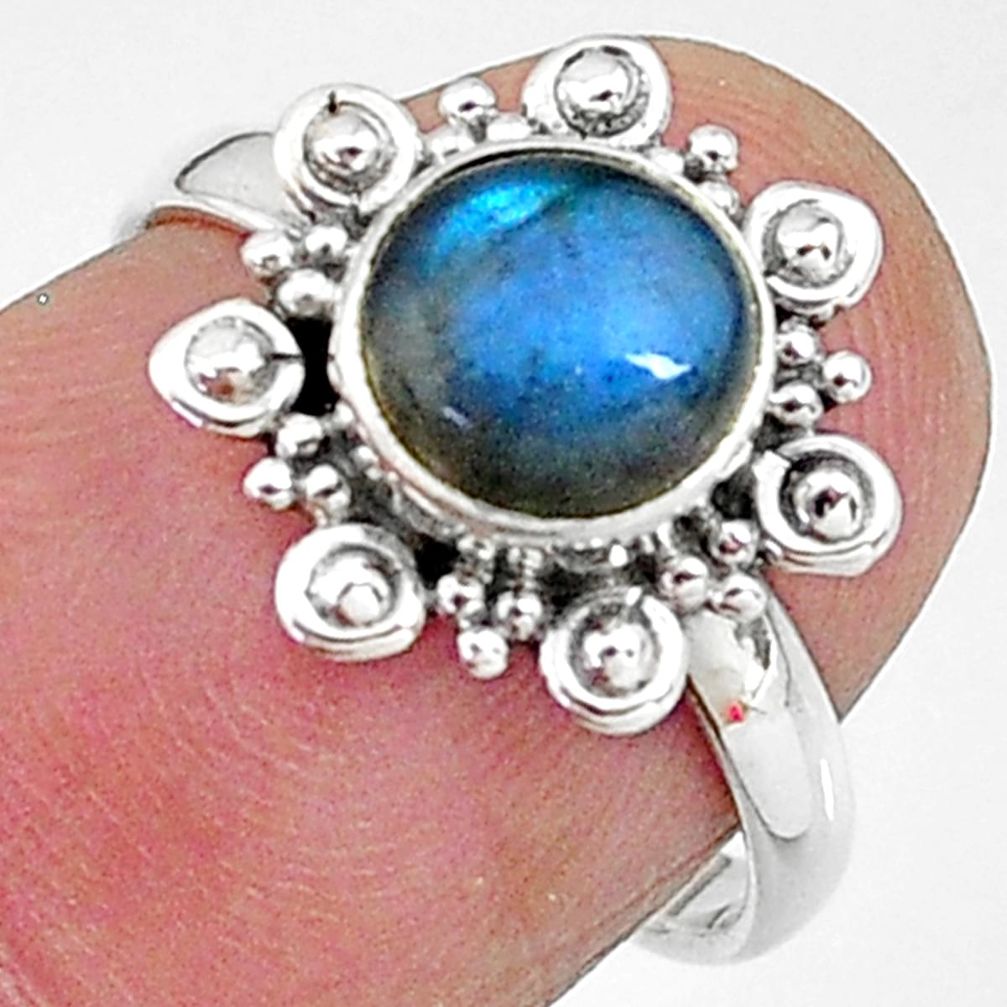 925 silver 2.40cts solitaire natural blue labradorite round ring size 6 t11290