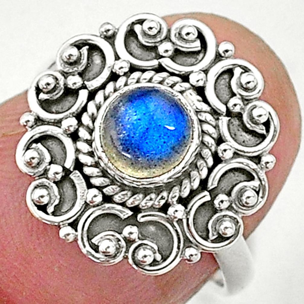 925 silver 0.76cts solitaire natural blue labradorite round ring size 6 t3652