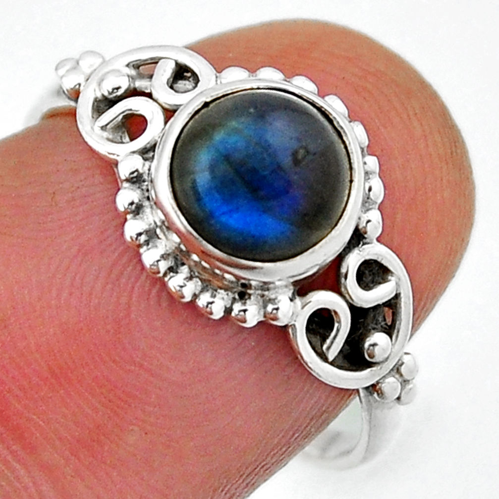925 silver 2.49cts solitaire natural blue labradorite round ring size 7 n47417
