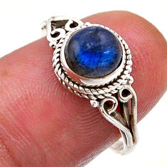925 silver 2.46cts solitaire natural blue labradorite round ring size 7 n47898