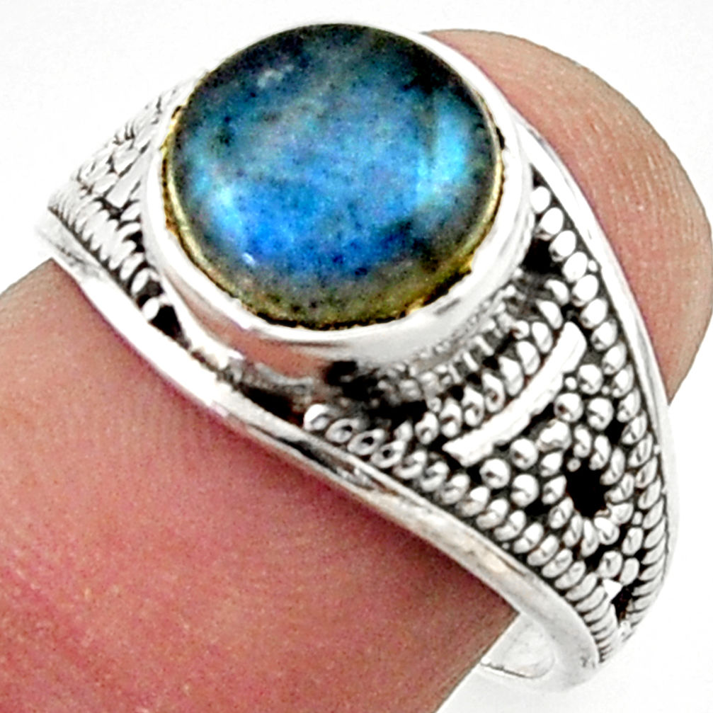 925 silver 5.11cts solitaire natural blue labradorite round ring size 7 r40716