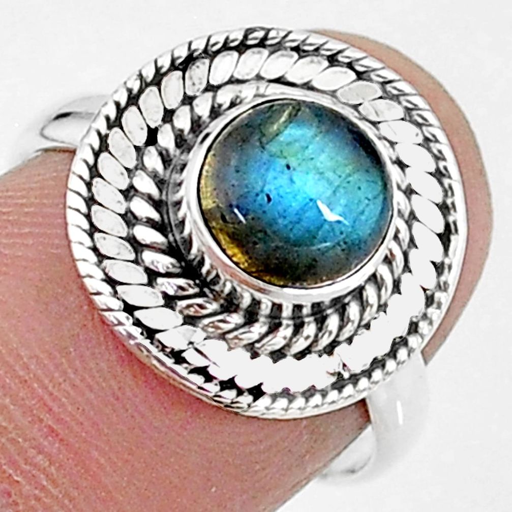 925 silver 2.41cts solitaire natural blue labradorite round ring size 7 t15740