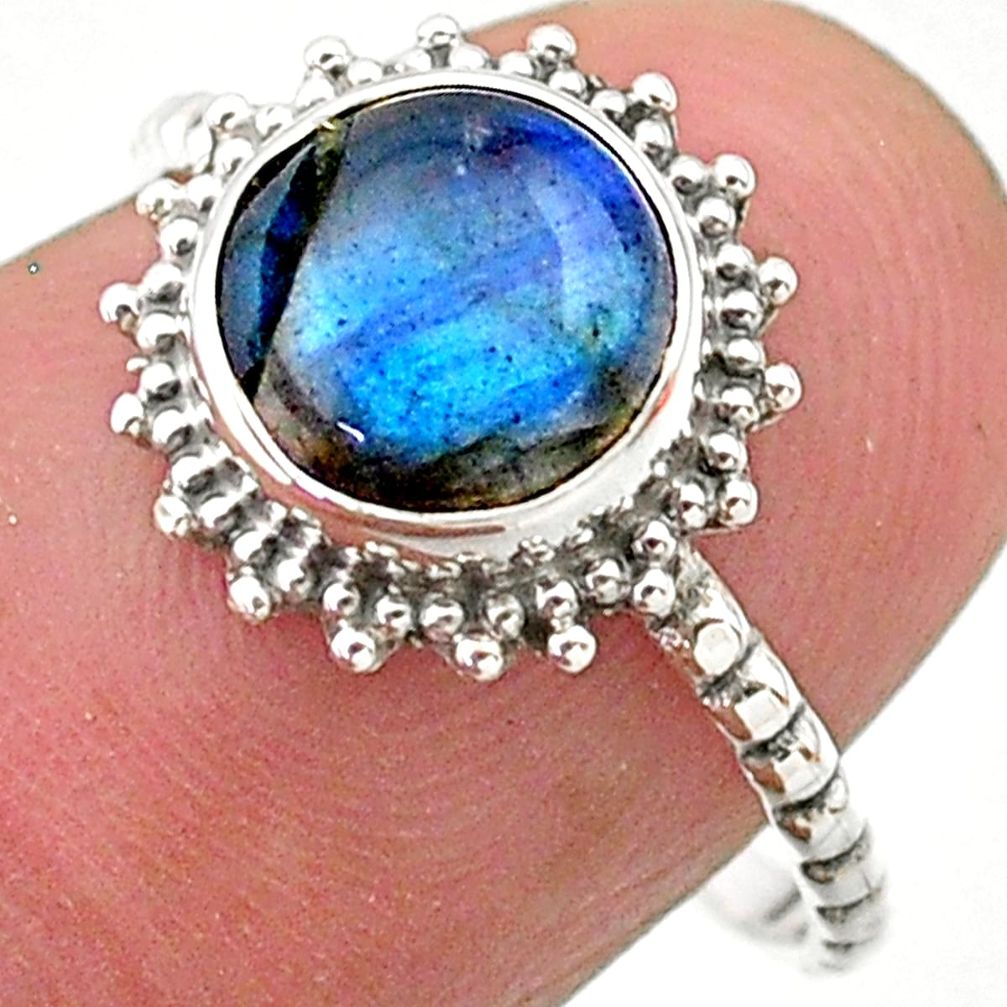 925 silver 2.51cts solitaire natural blue labradorite round ring size 7 t25298