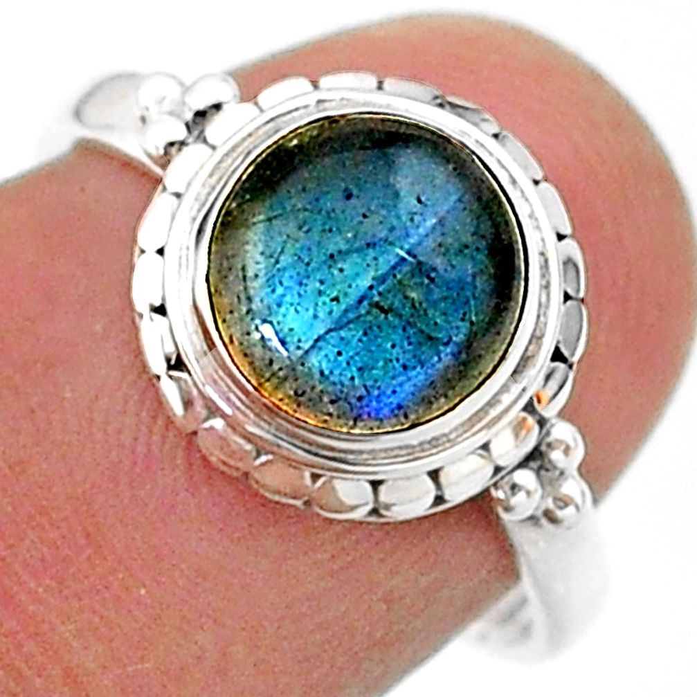 925 silver 3.05cts solitaire natural blue labradorite round ring size 7 t41296