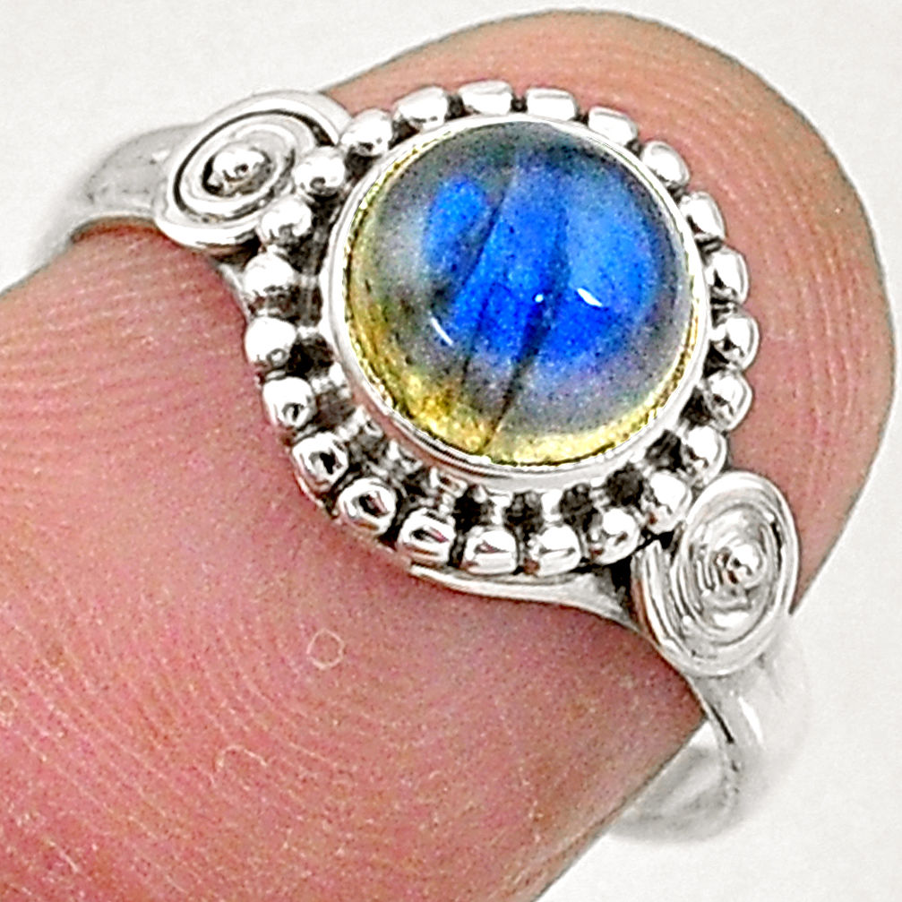 925 silver 2.30cts solitaire natural blue labradorite round ring size 7 t5053