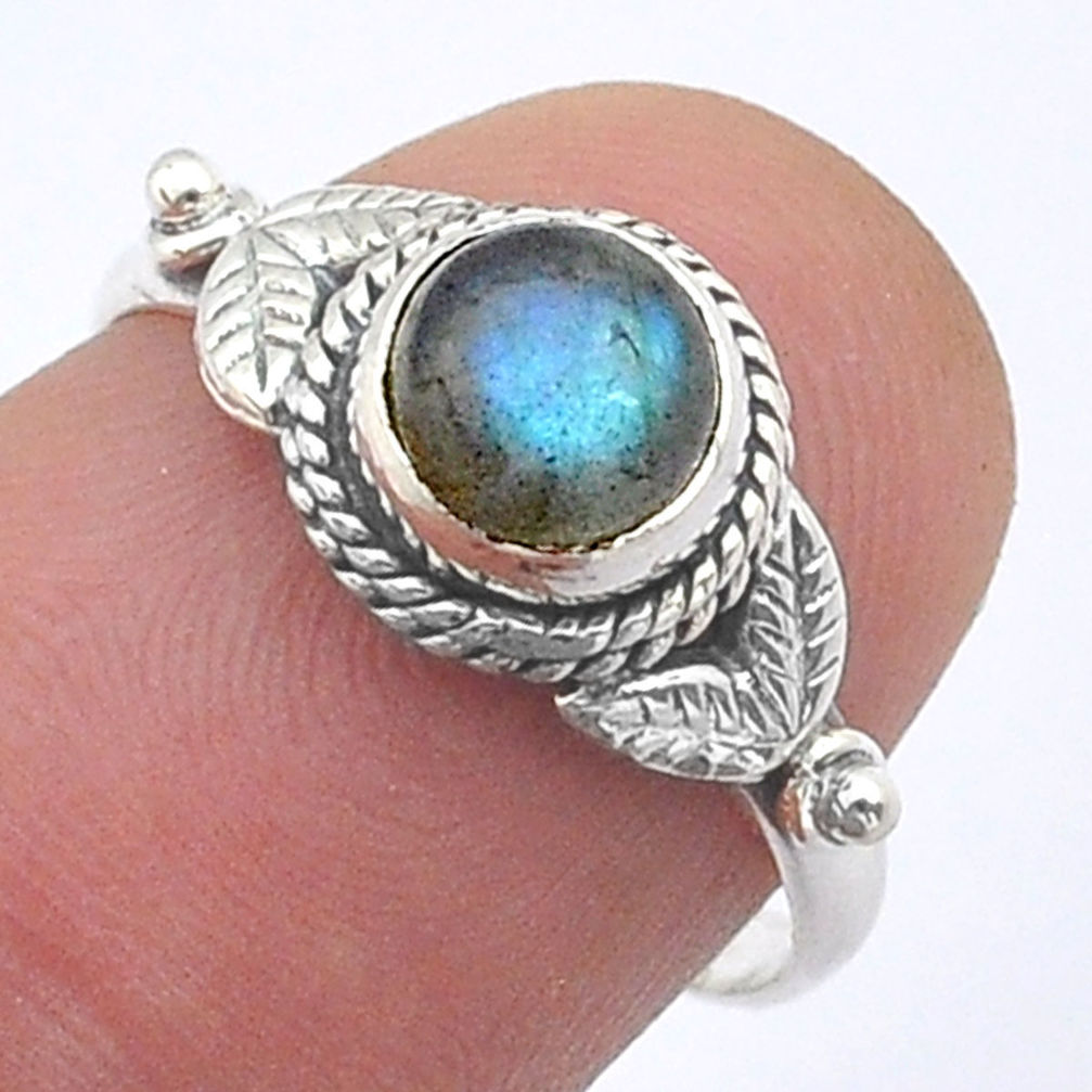 925 silver 1.03cts solitaire natural blue labradorite round ring size 7 u60927