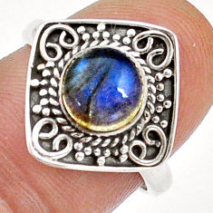 925 silver 2.39cts solitaire natural blue labradorite round ring size 7 y1176