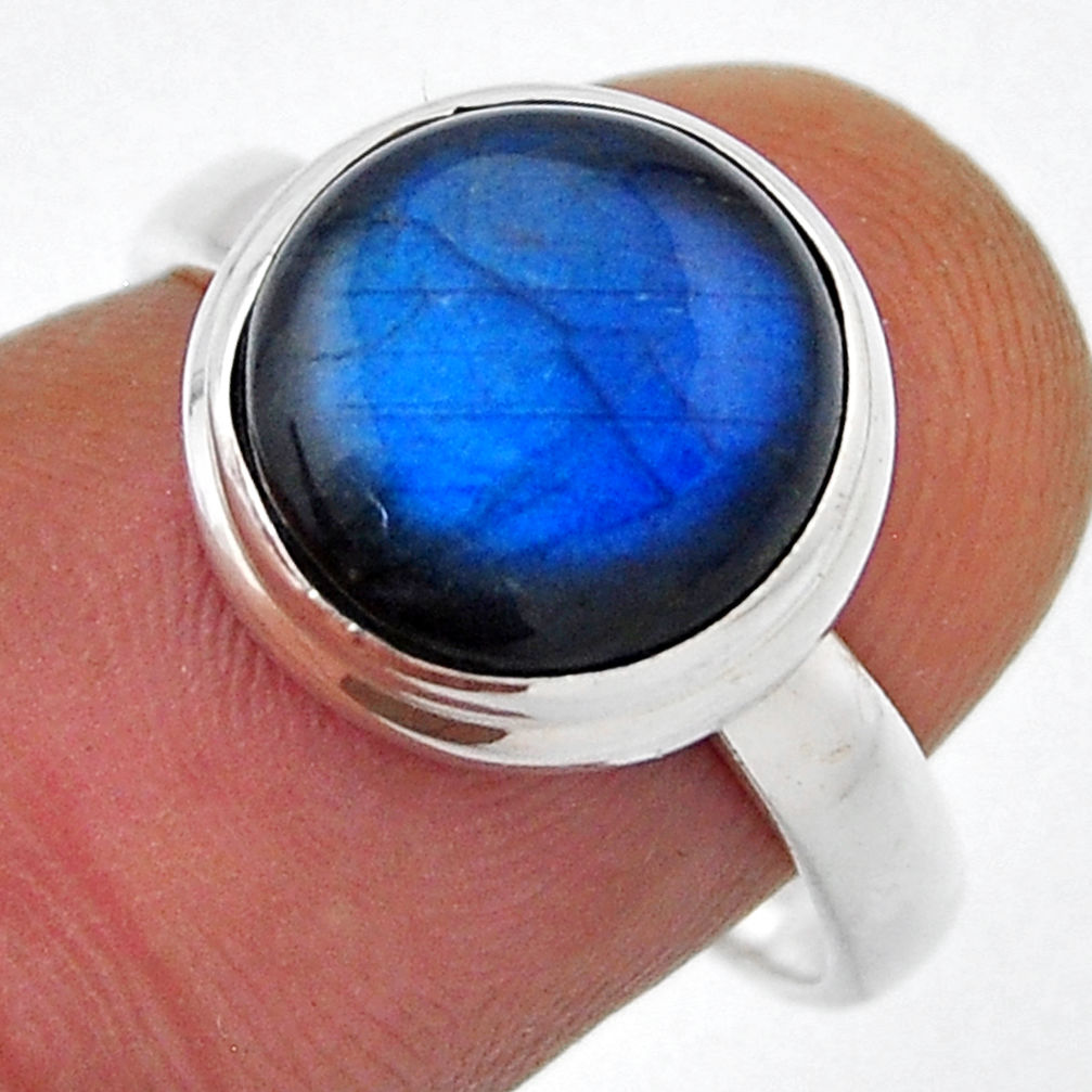 925 silver 5.54cts solitaire natural blue labradorite round ring size 8 n41414