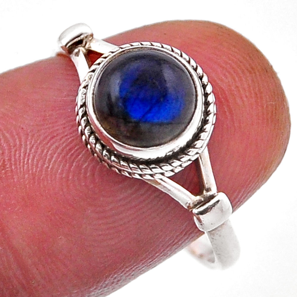 925 silver 1.46cts solitaire natural blue labradorite round ring size 8 n47760